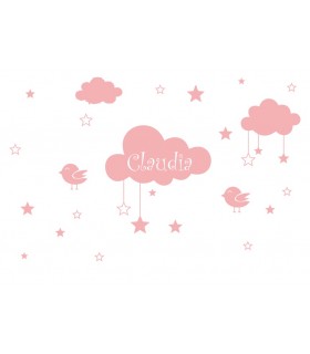 Vinilo decorativo nubes + nombre